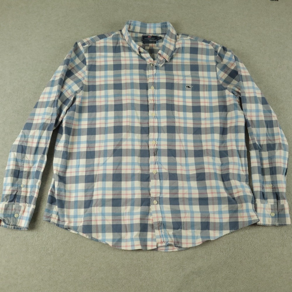 Vineyard Vines Shirt Mens 2XL‎ XXL Slim Fit Tucker Button Blue Plaid Long Sleeve
